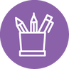 pencil cup icon, white on purple